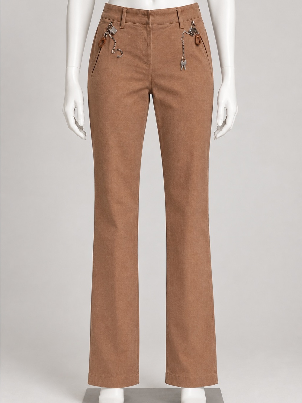 Dolce & Gabbana Brown Corduroy Boot-Cut Pants with Chain Detail